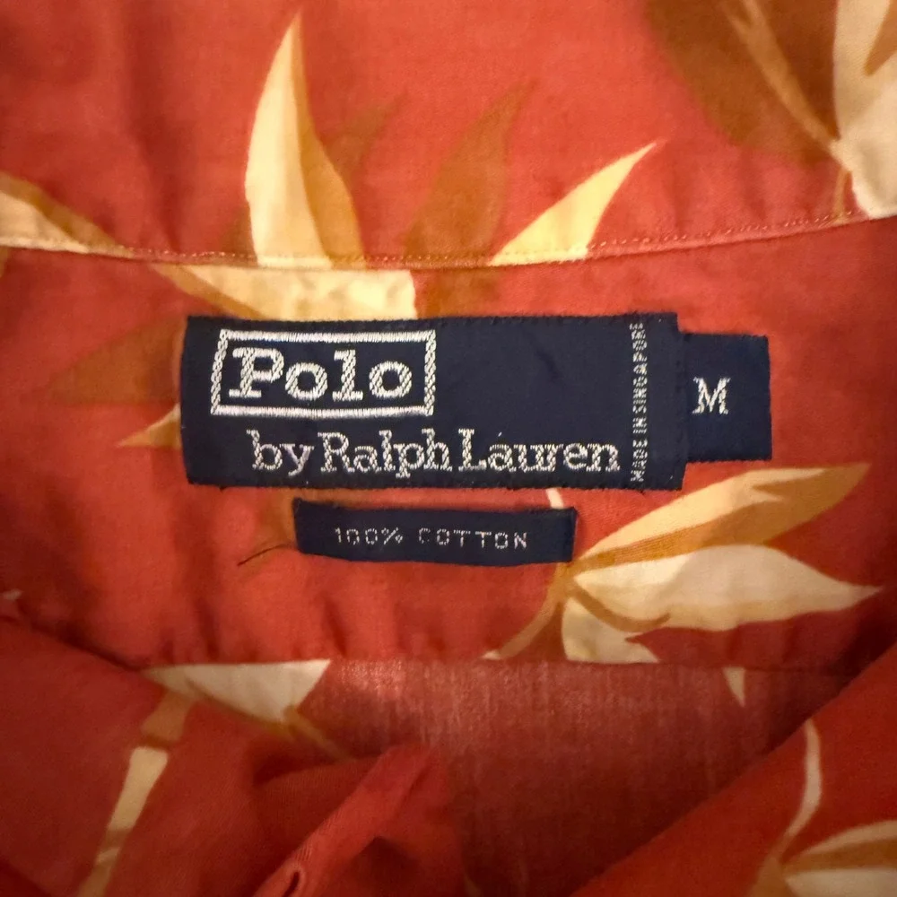 Polo Ralph Lauren Mens Medium Red Bamboo Tropical Print Cotton Button Down Shirt
